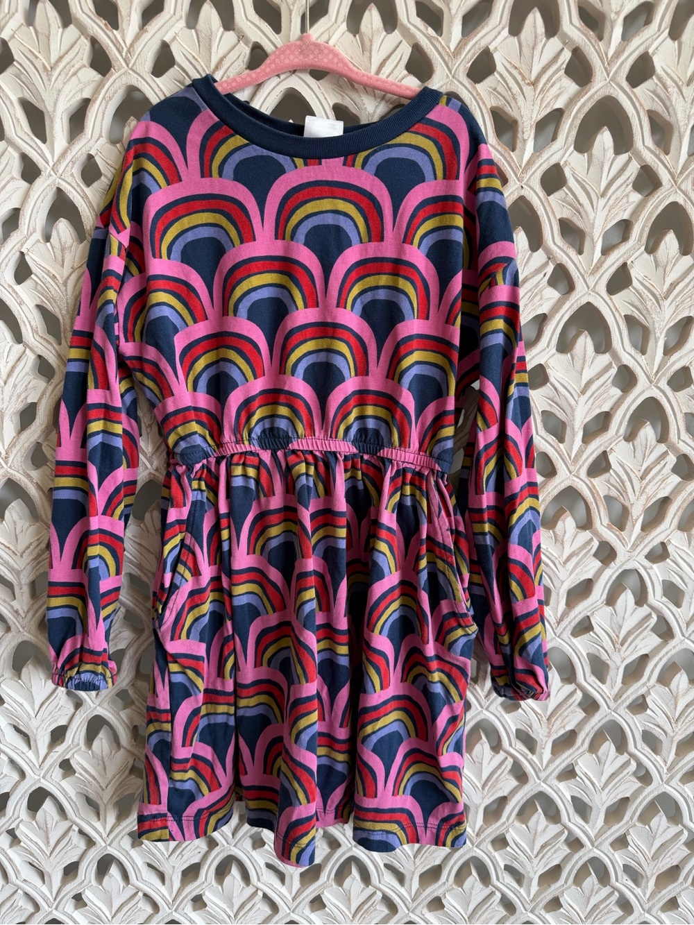 Hanna Andersson Girls Rainbow Dress Size 6/7 Pockets